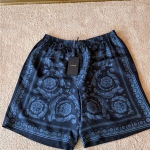Versace Navy Medallion-Print Athletic Shorts